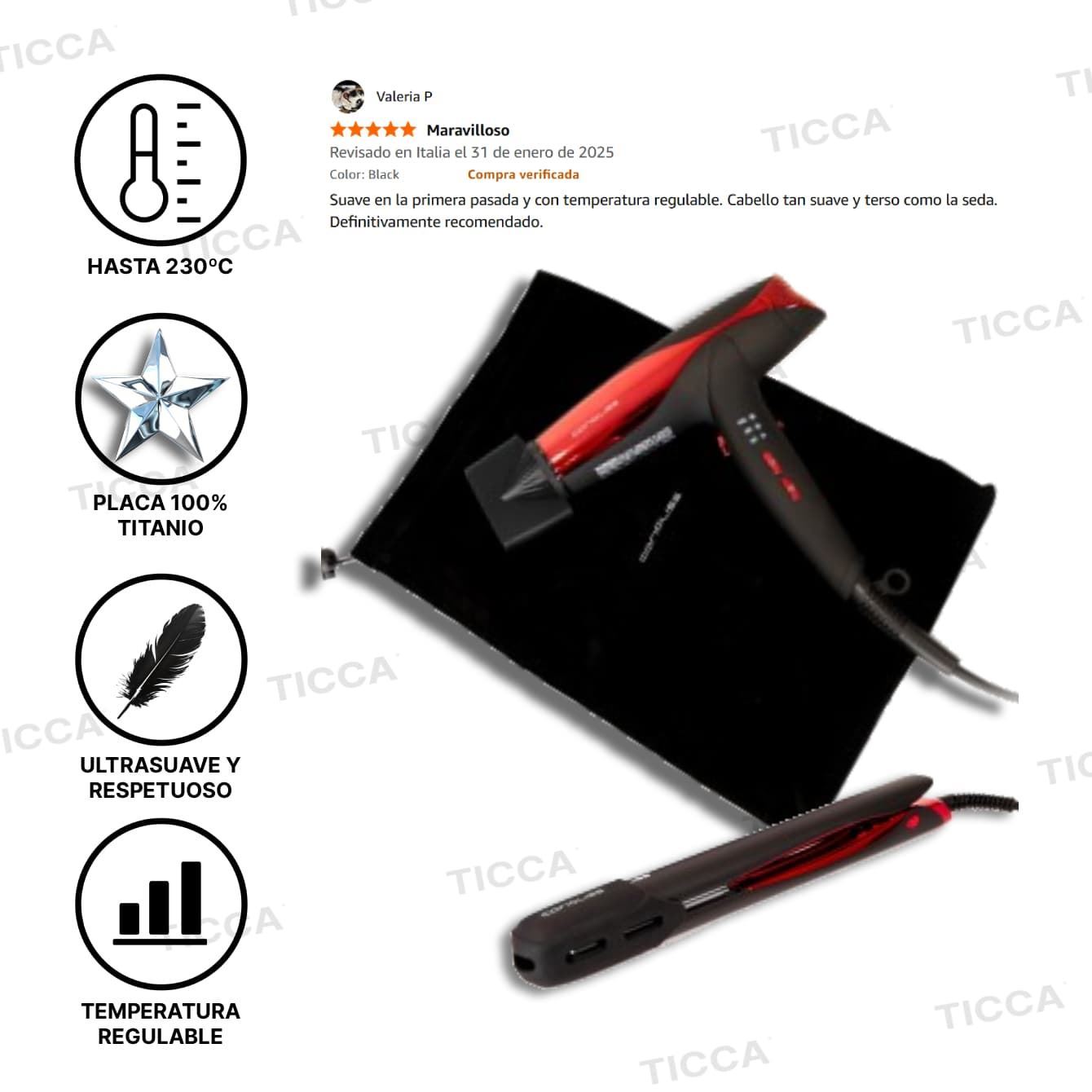 PLANCHA TITANIO C5 BLACK RED + ¡¡SECADOR ULTRALIGERO DE REGALO!! | CORIOLISS - Imagen 3
