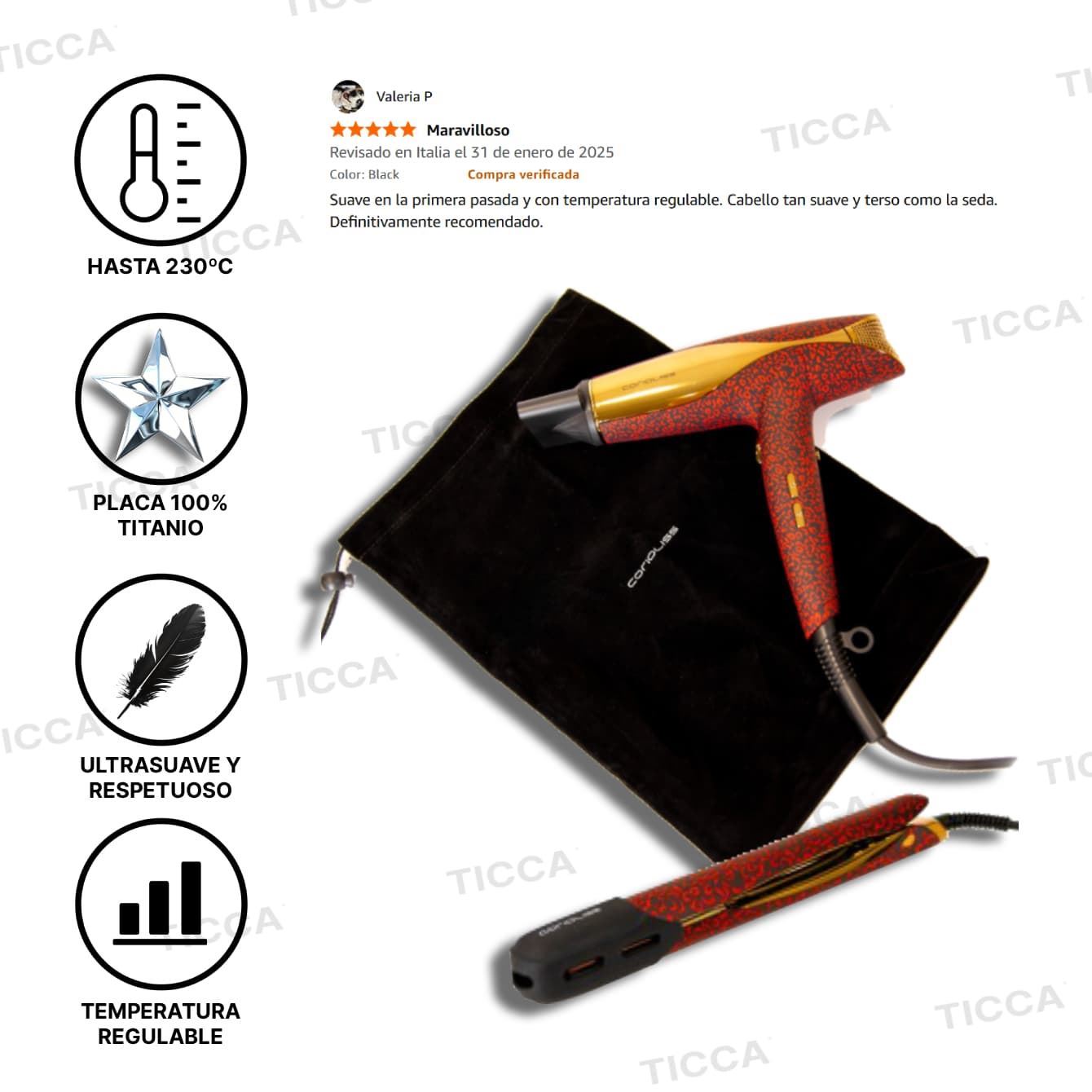 PLANCHA TITANIO C5 RED LEOPARD + ¡¡SECADOR ULTRALIGERO DE REGALO!! | CORIOLISS - Imagen 3