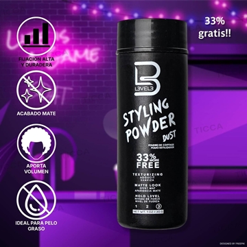 POLVOS DE VOLUMEN FIJACION FUERTE "STYLING POWDER" ¡33% gratis!  30g | L3VEL3 - Imagen 1