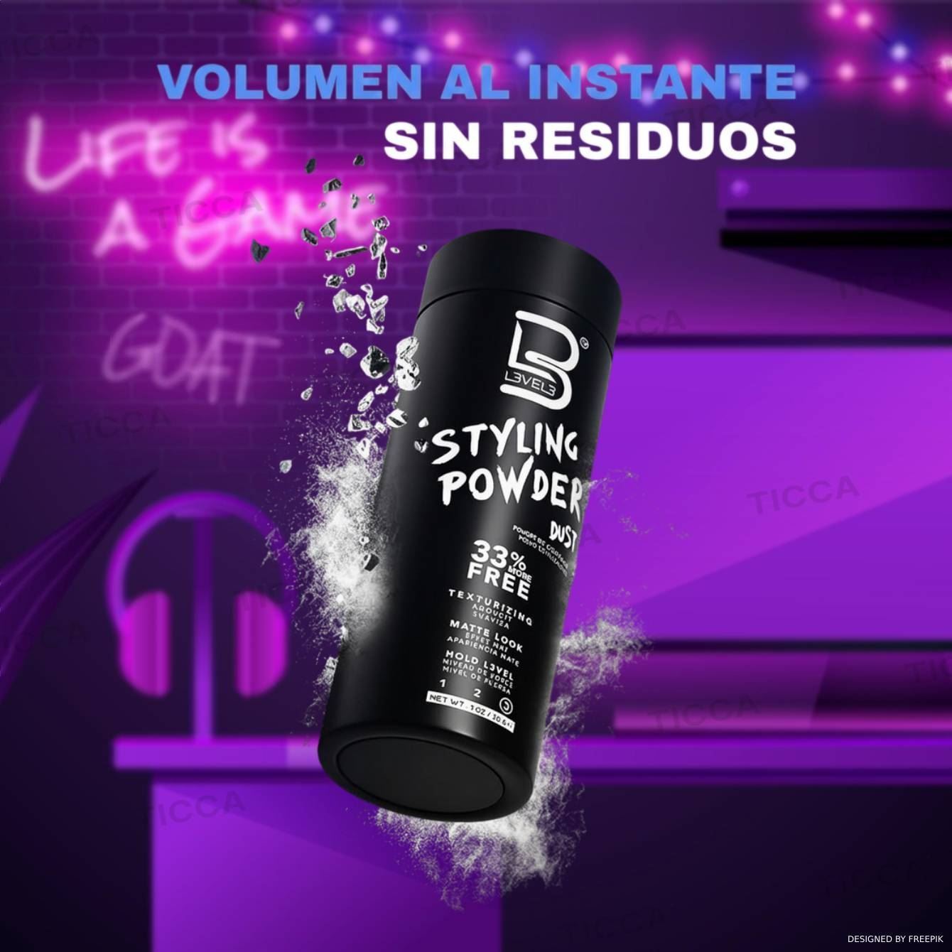 POLVOS DE VOLUMEN FIJACION FUERTE "STYLING POWDER" ¡33% gratis!  30g | L3VEL3 - Imagen 3