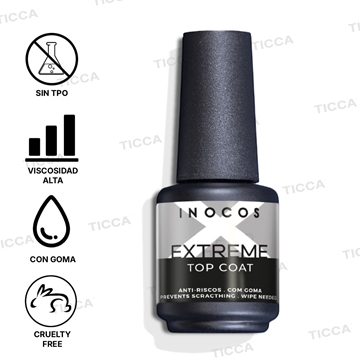 Top Coat Semipermanente Antiarañazos Extreme 15ml - Con Goma | Inocos - Imagen 2