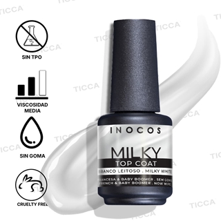 Top Coat Semipermanente Blanco Lechoso Milky 15ml - Sin Goma | Inocos - Imagen 2