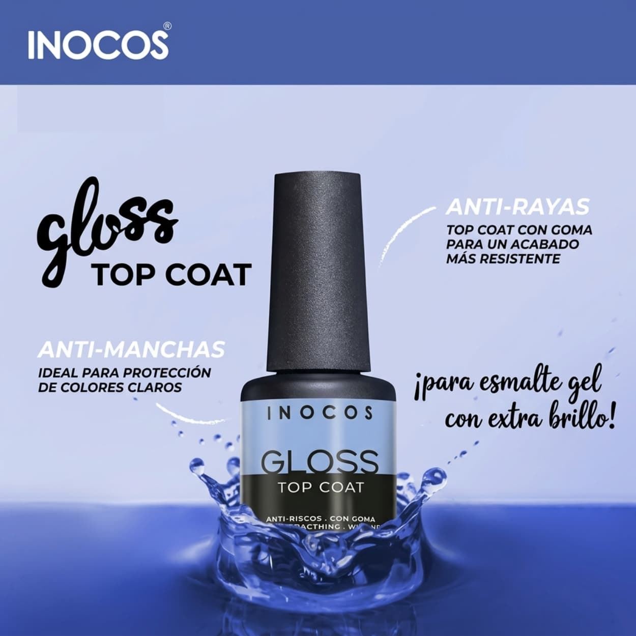 Top Coat Semipermanente Brillo Extremo Gloss 15ml - Con Goma | Inocos - Imagen 4