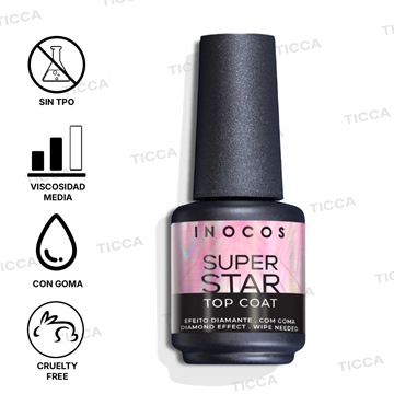 Top Coat Semipermanente Brillo y Dureza Diamante Super Star 15ml - Con Goma | Inocos - Imagen 2