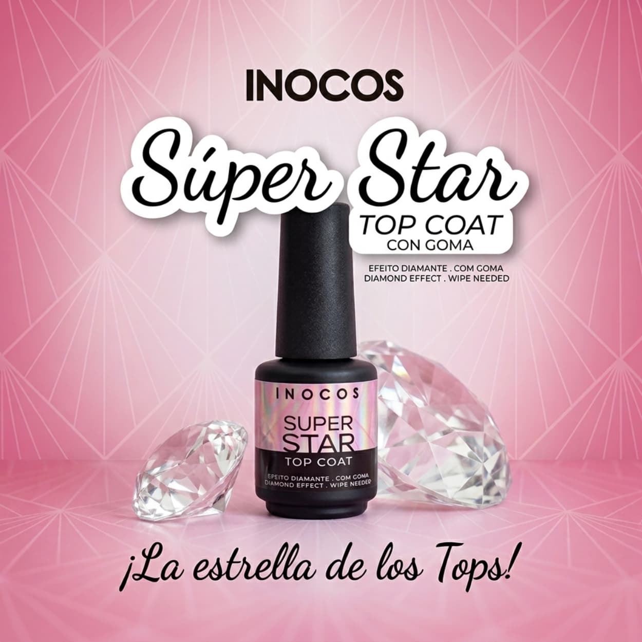 Top Coat Semipermanente Brillo y Dureza Diamante Super Star 15ml - Con Goma | Inocos - Imagen 4