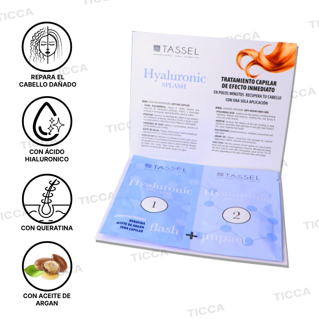 TRATAMIENTO REPARADOR INSTANTANEO "HYALURONIC SPLASH" CON KERATINA SOBRE 2X15ml | TASSEL - Imagen 1