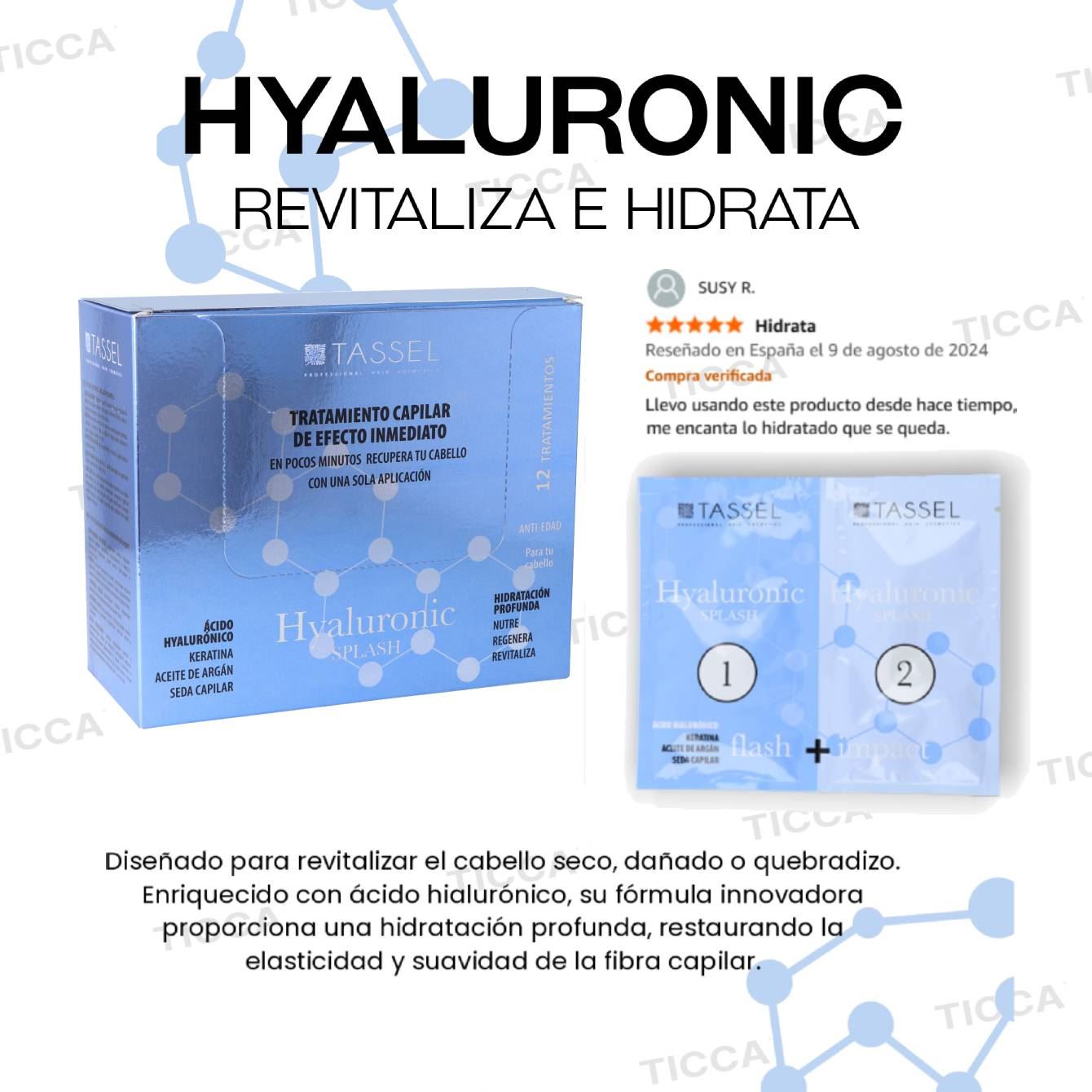 TRATAMIENTO REPARADOR INSTANTANEO "HYALURONIC SPLASH" CON KERATINA SOBRE 2X15ml | TASSEL - Imagen 2